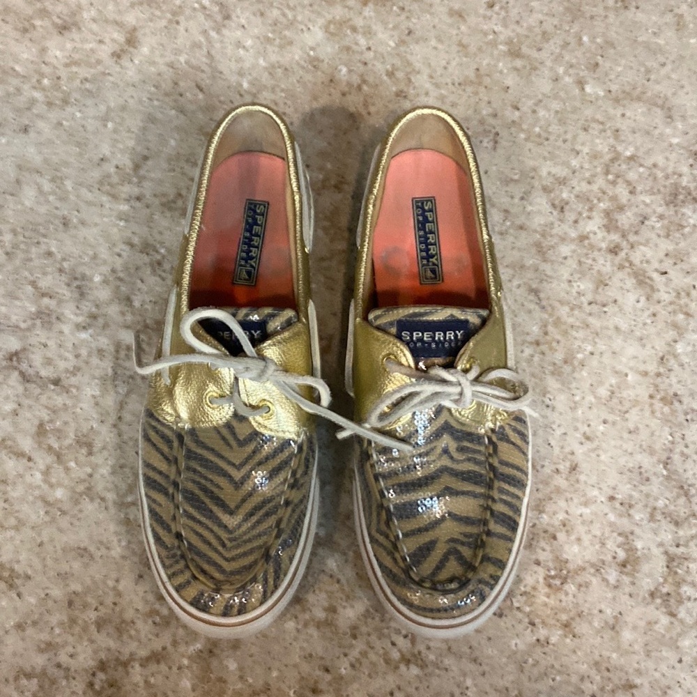 Sperry Top Sider Zebra Print Sequin Boat shoes in Size 8